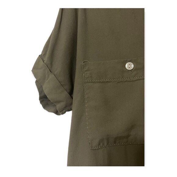 Max studio dress XS extra small green olive army EUC button up short sleeve EUC - Picture 4 of 7